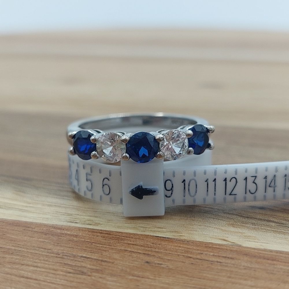 Blue and White Lab-Created Sapphire Sterling Silver Ring, Size 6.5